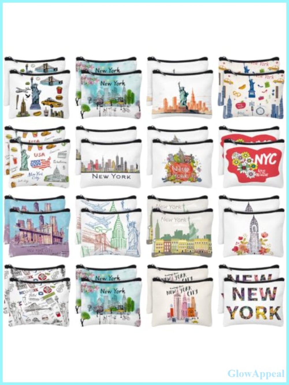 Canvas Coin Purses Set of 32 New York Souvenirs Zipper Pouches Travel Gift